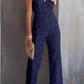 Solid Color Lace Stitching Sleeveless Casual Suspender Jumpsuit