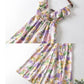 Dream Purple Print suspender Jumpsuit with ruffles