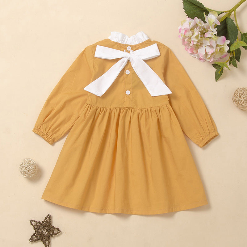 Fashion New Style Yellow Bow Girl's Western Dress