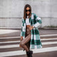Manteau mi-long en laine brossée à carreaux, tendance automne-hiver européenne et américaine