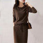 Drawstring High Waist Pure Color Wool Knitted Dress Two-piece Set
