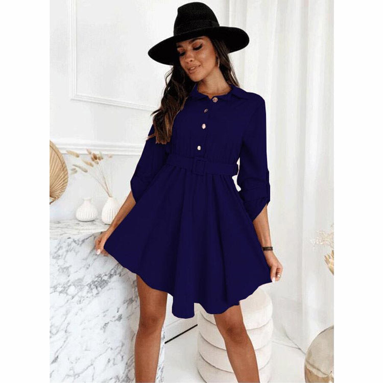 Spring NEW Long Sleeve Solid Color Dress