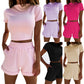 Casual Short Sleeve High Waist Crop Shorts Fashion Set