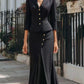 Three-quarter-sleeve Blazer And Long Skirt Set With Buttons And A Slit Mid-length Skirt