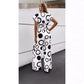 Fashion Elegant Casual V-neck High Waist Print Wide Leg Belt Jumpsuit