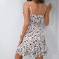 Suspender Dress Womens V-Neck Adjustable Buckle Lace-Up Sexy Semi-Covered Bust Floral Print Dress