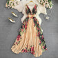 Elegant Women's Dress Long Skirt Waist Slim Print Dress
