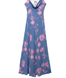 Draped Collar Printing Slip Dress Women
