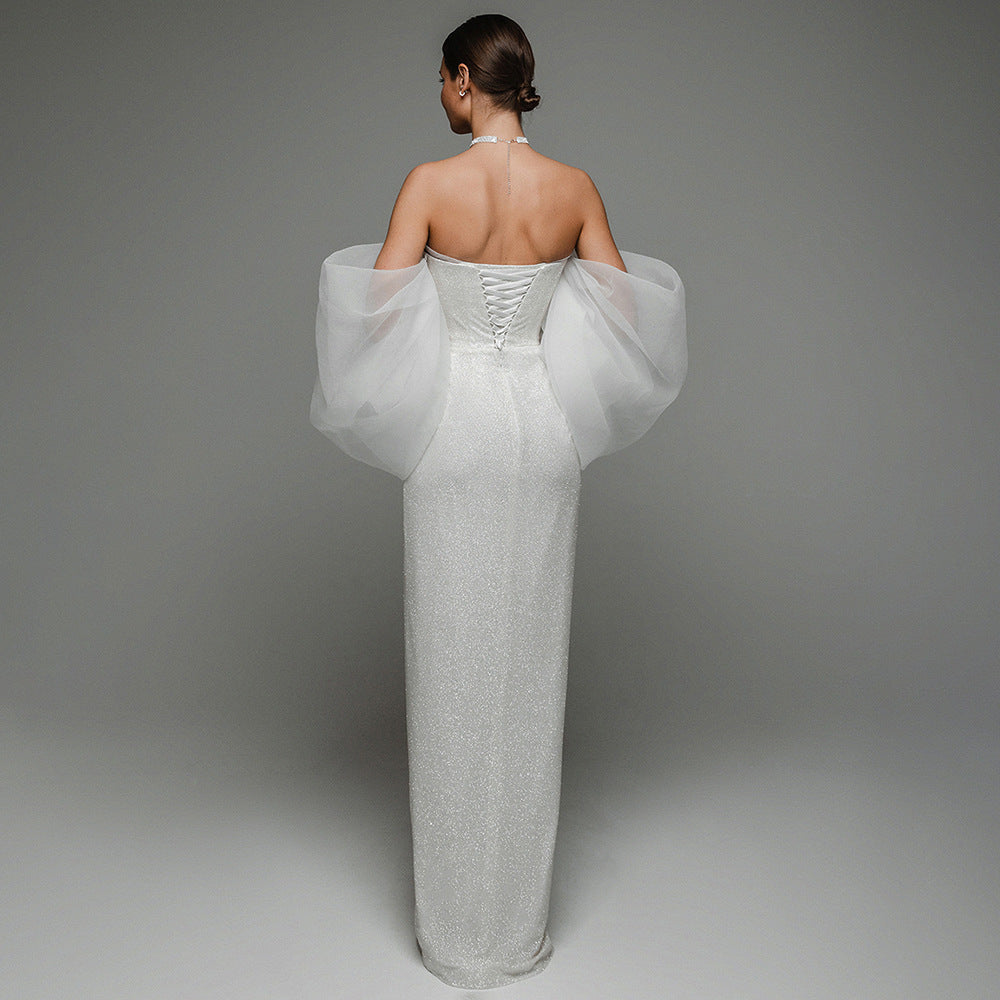 Robe tube à manches bouffantes de style européen et américain