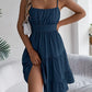 Sleeveless Sling Square Collar Smocking Layered Pleated Dress