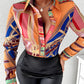 Women's Fashion Casual Polo Collar Button Printed Shirt