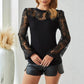 Lace Patchwork Puff Sleeve Women's Long Sleeve Slimming Versatile Slim-fit Top