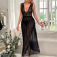 Robe longue à bretelles et fente en V profond pour femme
