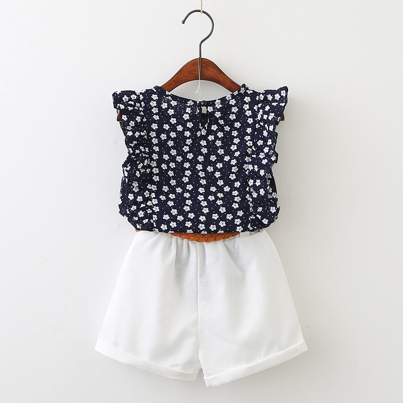 Girls Floral Sleeveless T-shirt + Shorts Set
