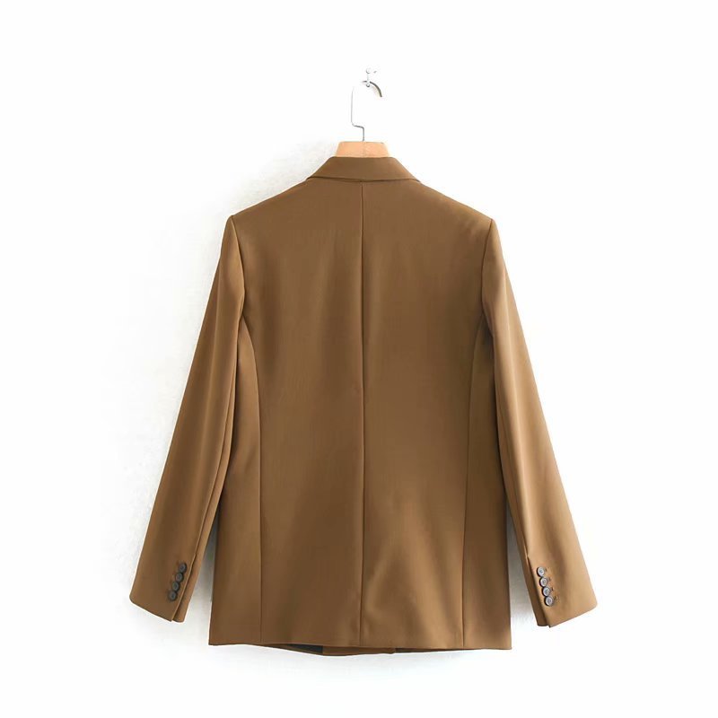 Solid Button Double-Breasted Blazer