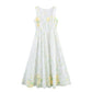 Embroidered Large Swing Square Collar Sleeveless Dress
