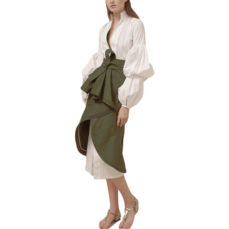Shirt dress irregular high waist skirt