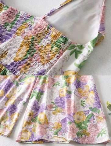 Dream Purple Print suspender Jumpsuit with ruffles