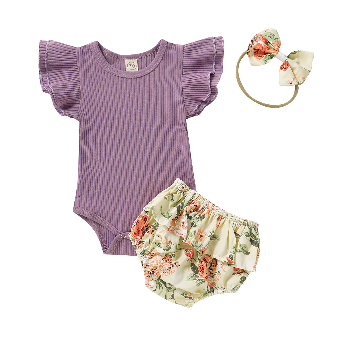 Hanging Multicolor Flying Sleeve Romper  Floral Culottes  Headscarf