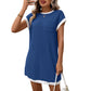 Solid-color Casual Contrast-color Short-sleeve Pocket Dress
