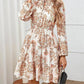 Elegant V-neck Flower Lace-up Long Sleeve Dress