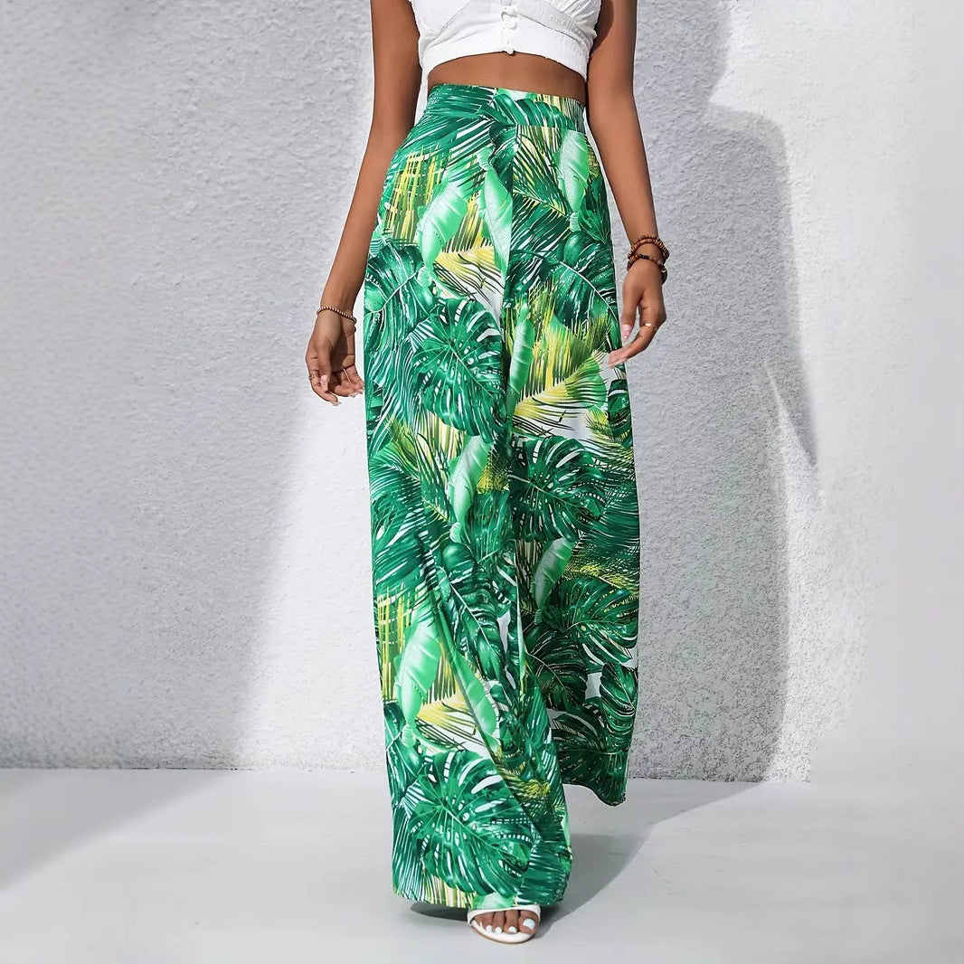 Printed Casual High Waist Wide Leg Pants Trousers