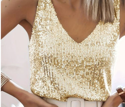 Women's Sequin Summer Young V-neck Top