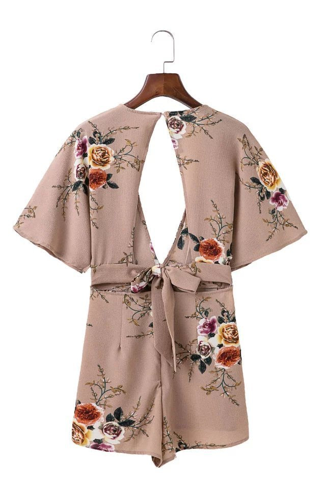 Combinaison dos nu sexy à imprimé floral, style rétro européen et américain