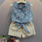 Sleeveless Bow Vest Plus Shorts Set