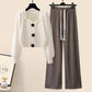 Gentle Puff Sleeve Knit Sweater High Waist Wide Leg Casual Pants Set