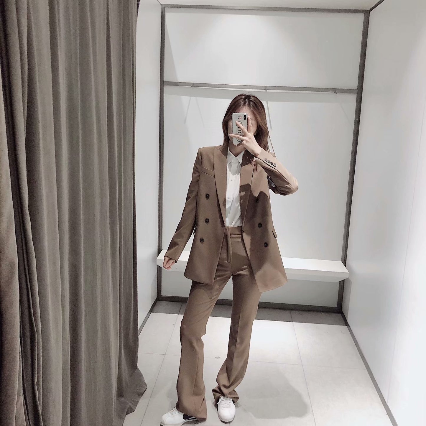 Solid Button Double-Breasted Blazer