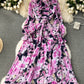 Ruffle Ruffle Collar Slim-fit Mid-length Printed Chiffon Pleated Skirt