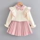 Ensemble pull tricoté à manches volantées pour fille