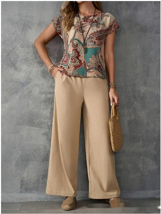 Niche Casual Printed Shirt With Wide-leg Trousers