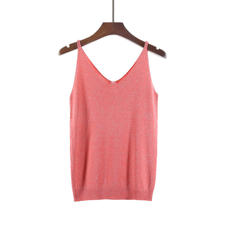 V-neck suspender knitted glitter vest