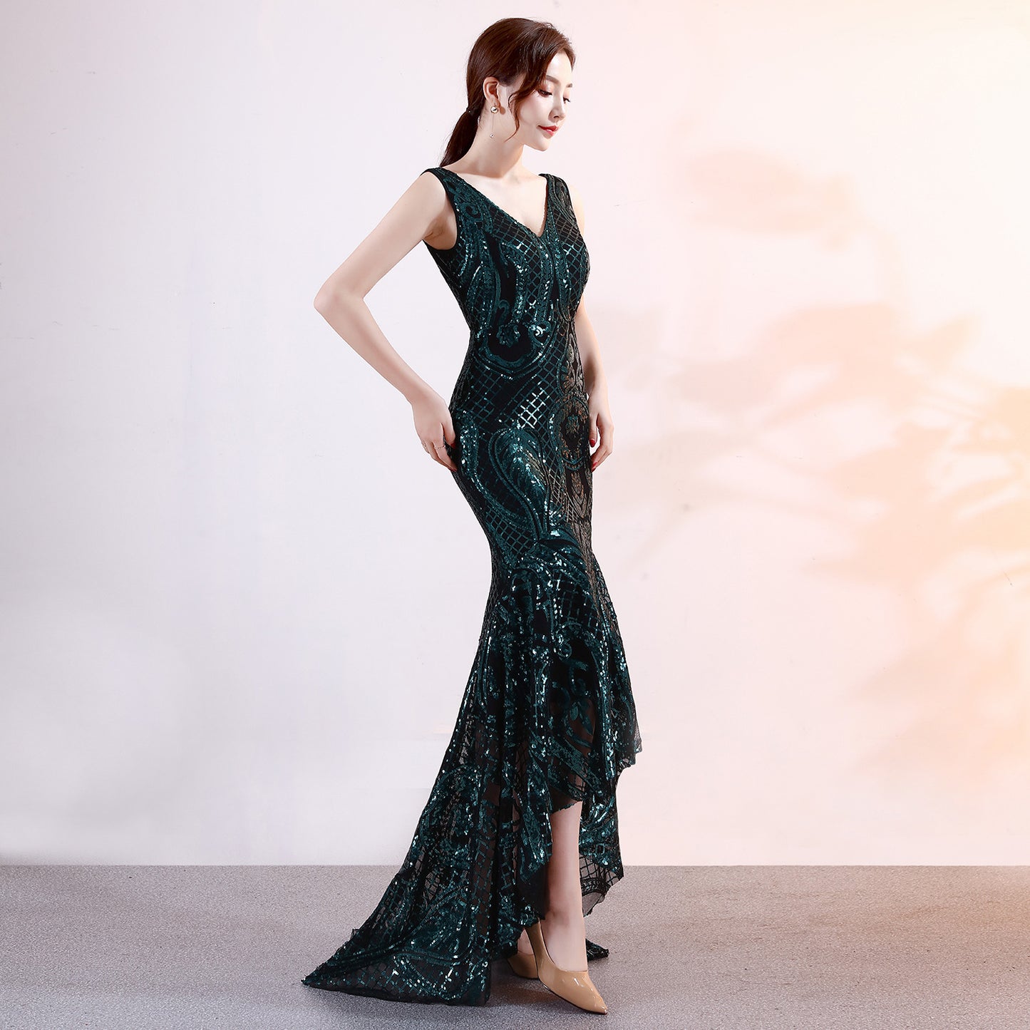 Robe de soirée à col en V pour femme