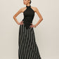 European And American Simple Halter Backless Sunken Stripe Knitted Top Striped Black And White High Waist Skirt For Women