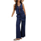 Casual Vacation Style Sleeveless Lace-up Top Wide-leg Pants Suit