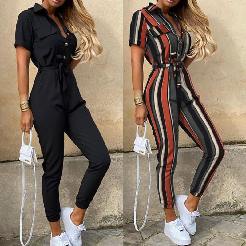 Lapel printed jumpsuit