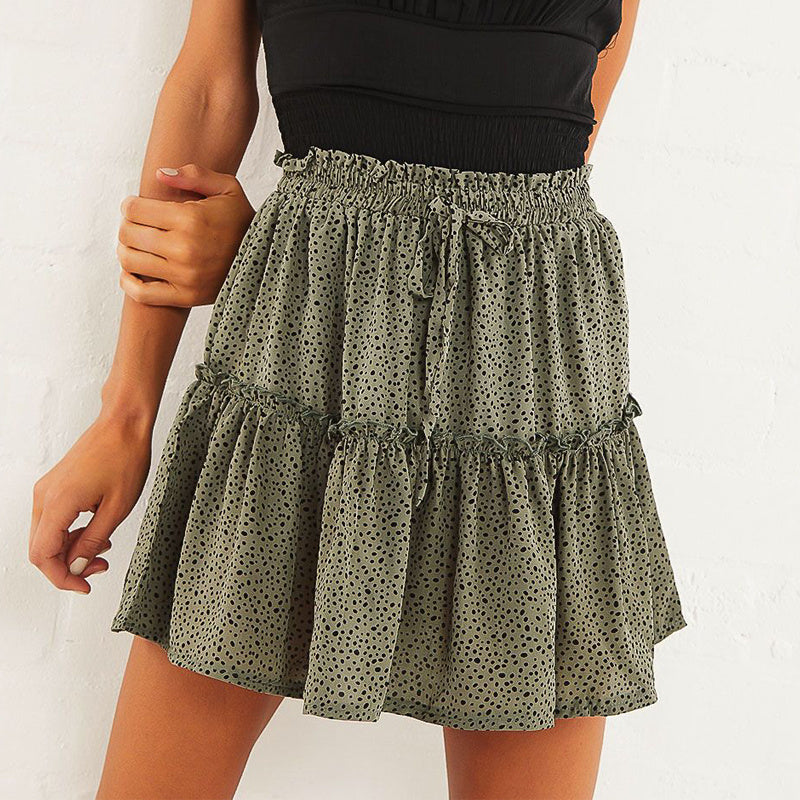 Printed pleated polka dot skirt