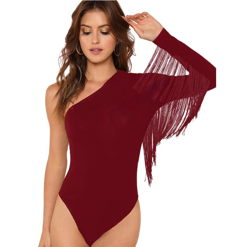 Women's Tassel Trim Shoulder Jumpsuit