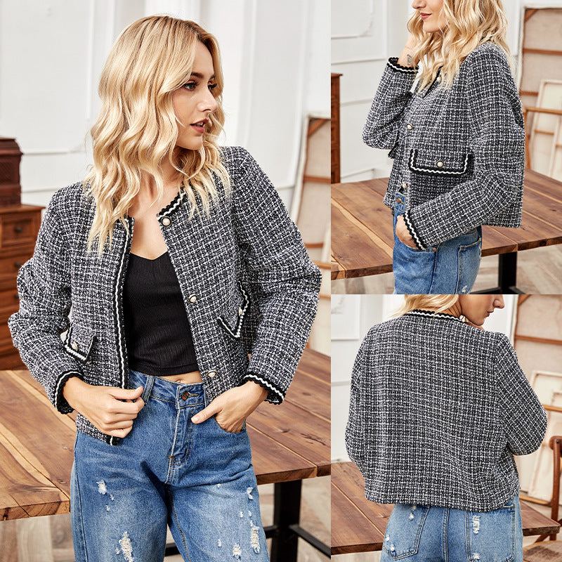 Women's long-sleeved loose little fragrant short coat