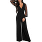 Mesh stitching rivet straight-leg jumpsuit