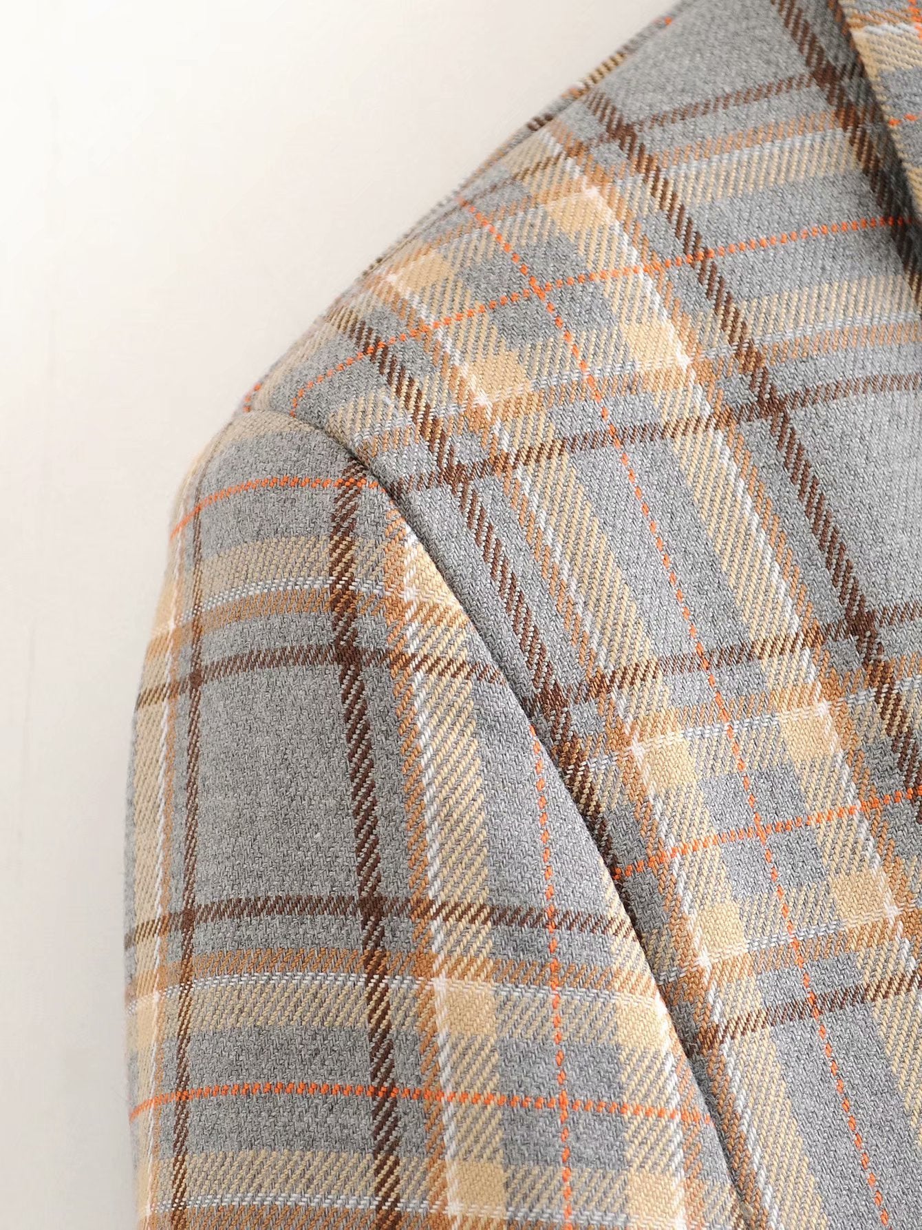 Korean style British style long plaid suit jacket