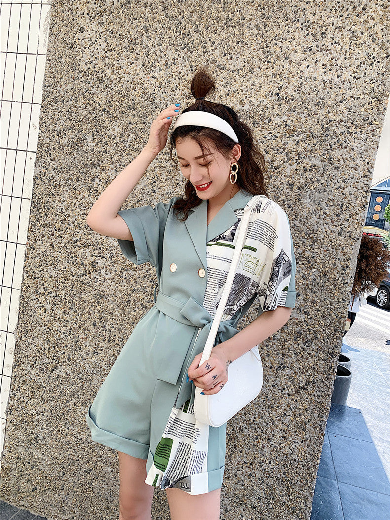 Printed jumpsuit wide-leg pants