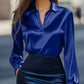Autumn Fashion Commuting Satin V-neck Long-sleeved Shirt
