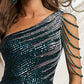 Robe femme noble tempérament design sens gland paillettes longue fendue queue de poisson jupe banquet