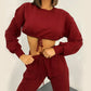 Ensemble deux pièces décontracté à manches longues et pantalon court pour femme