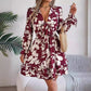 Robe courte à imprimé floral, col en V, manches longues, volants, nœud papillon, coupe trapèze, vêtements pour femmes