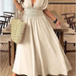 V-neck Short-sleeve Loose-fitting High-waisted Pleated Maxi Dress With A Slit